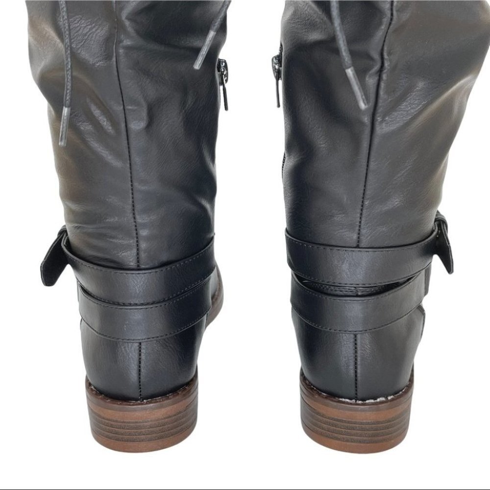 XOXO Montclair Black Faux Leather Tie Back Womens Knee High Boots Size 6M - Picture 7 of 16